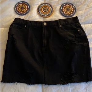 Forever 21 distressed black denim skirt